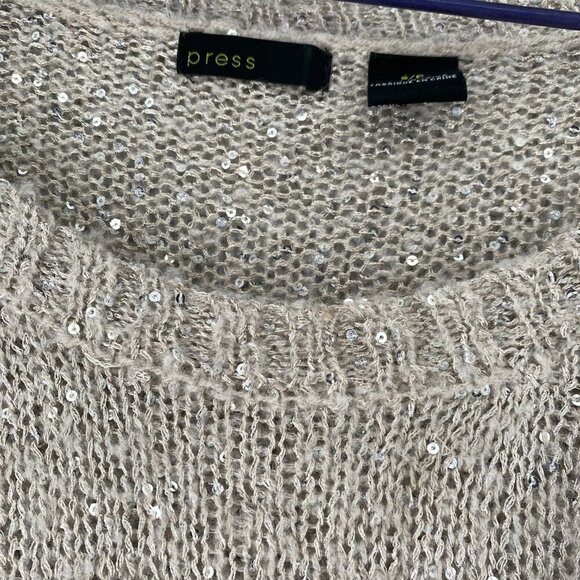 Press Sweater Womens Size Small Crew Neck Sequins Inner lining Knit Long Sleeve - Picture 5 of 8